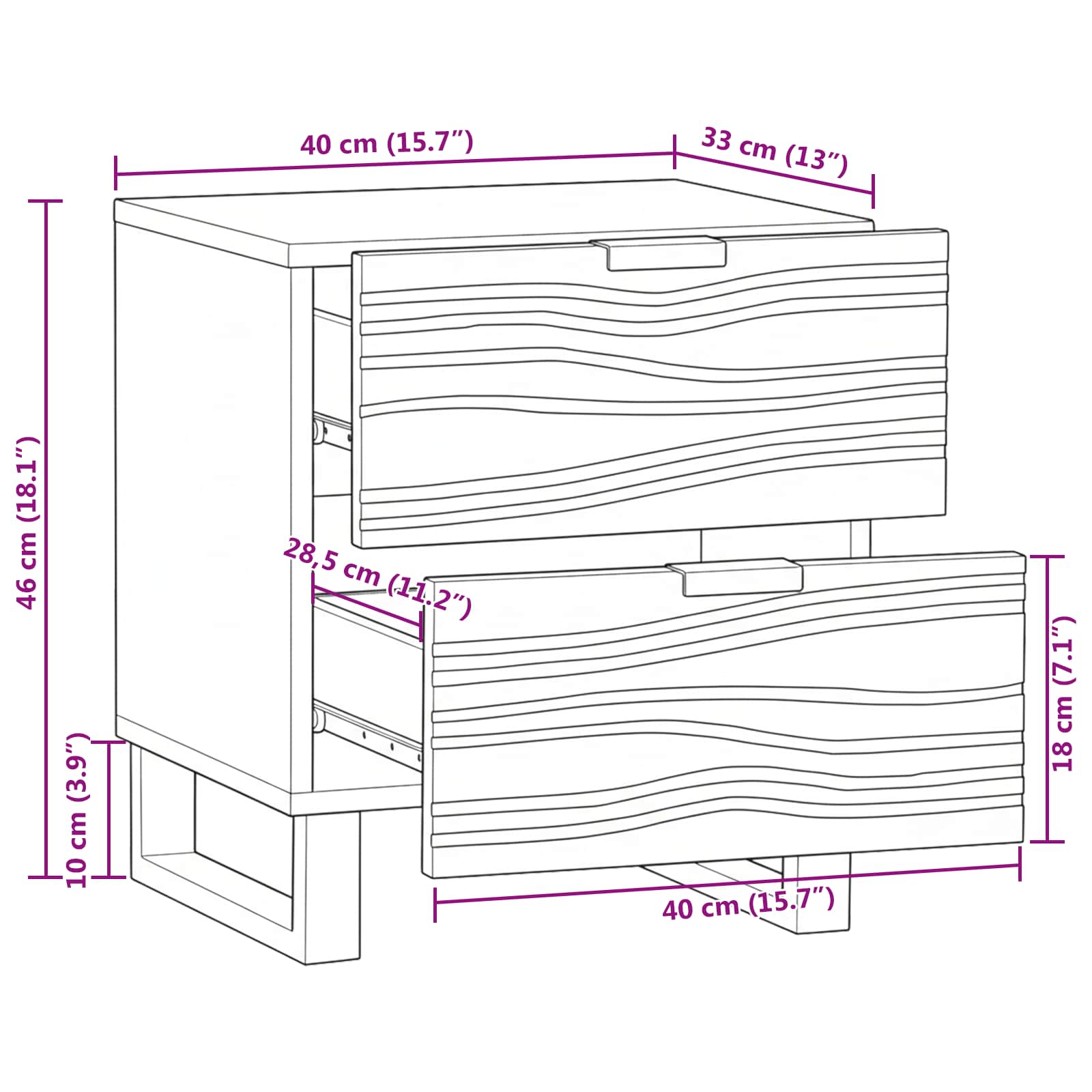 Noćni ormar 2 pcs Bijela 40 x 33 x 46 cm Konstruirano drvo