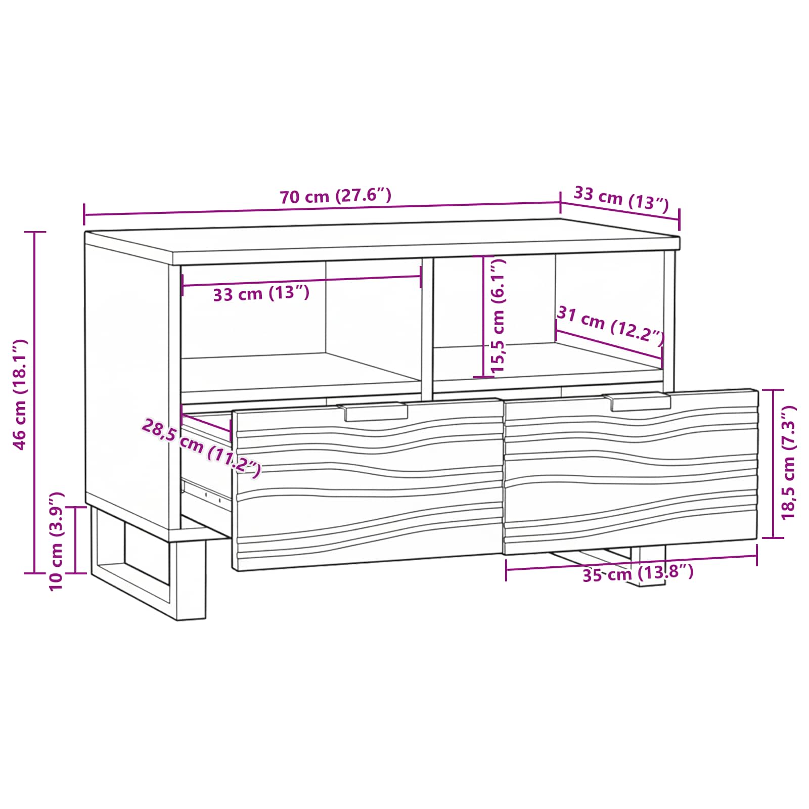 TV Jedinice s ladicama Bijelo 70 x 33 x 46 cm Konstruirano drvo