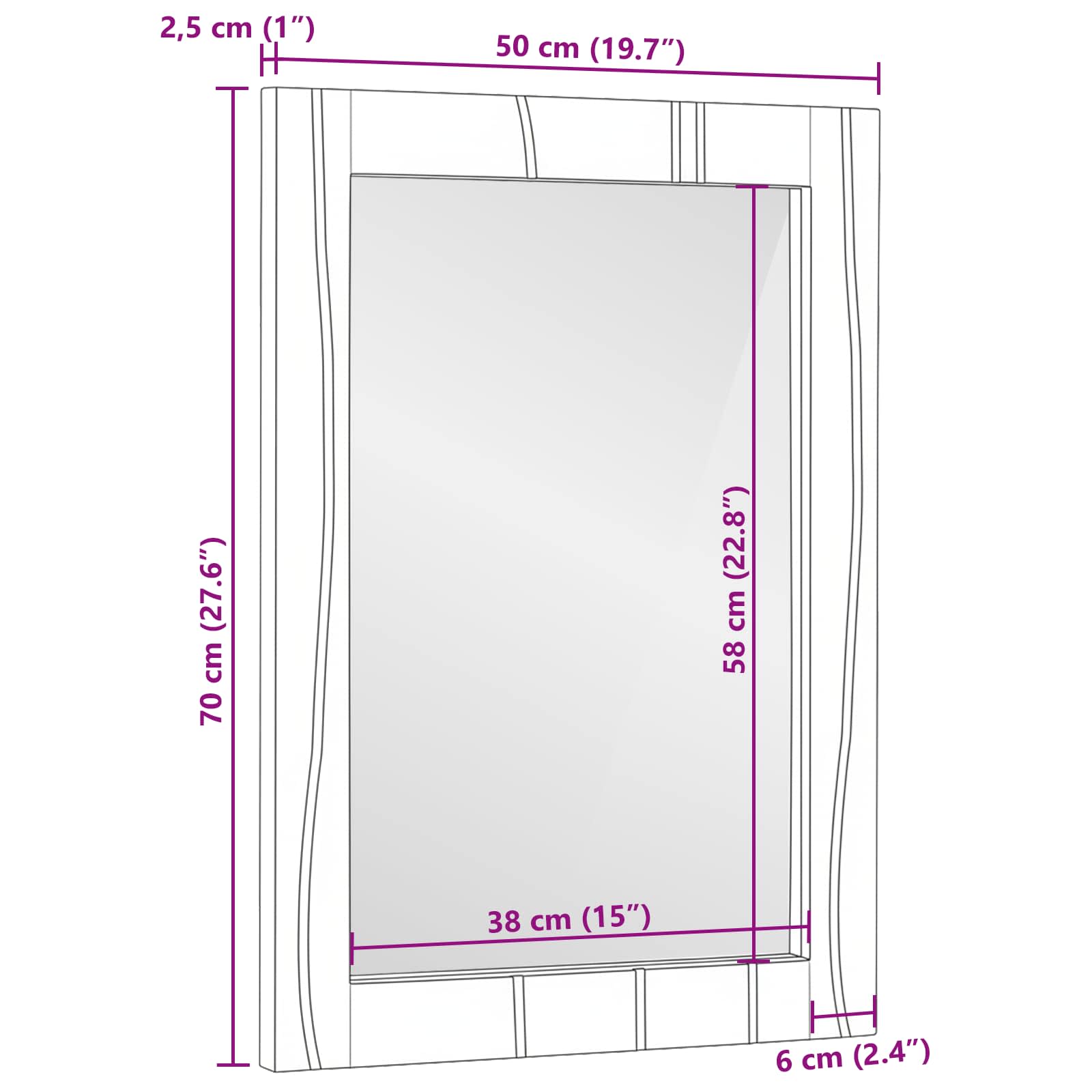 Zrcalo za kupaonicu Pravokutni Bijela 50 x 2,5 x 70 cm