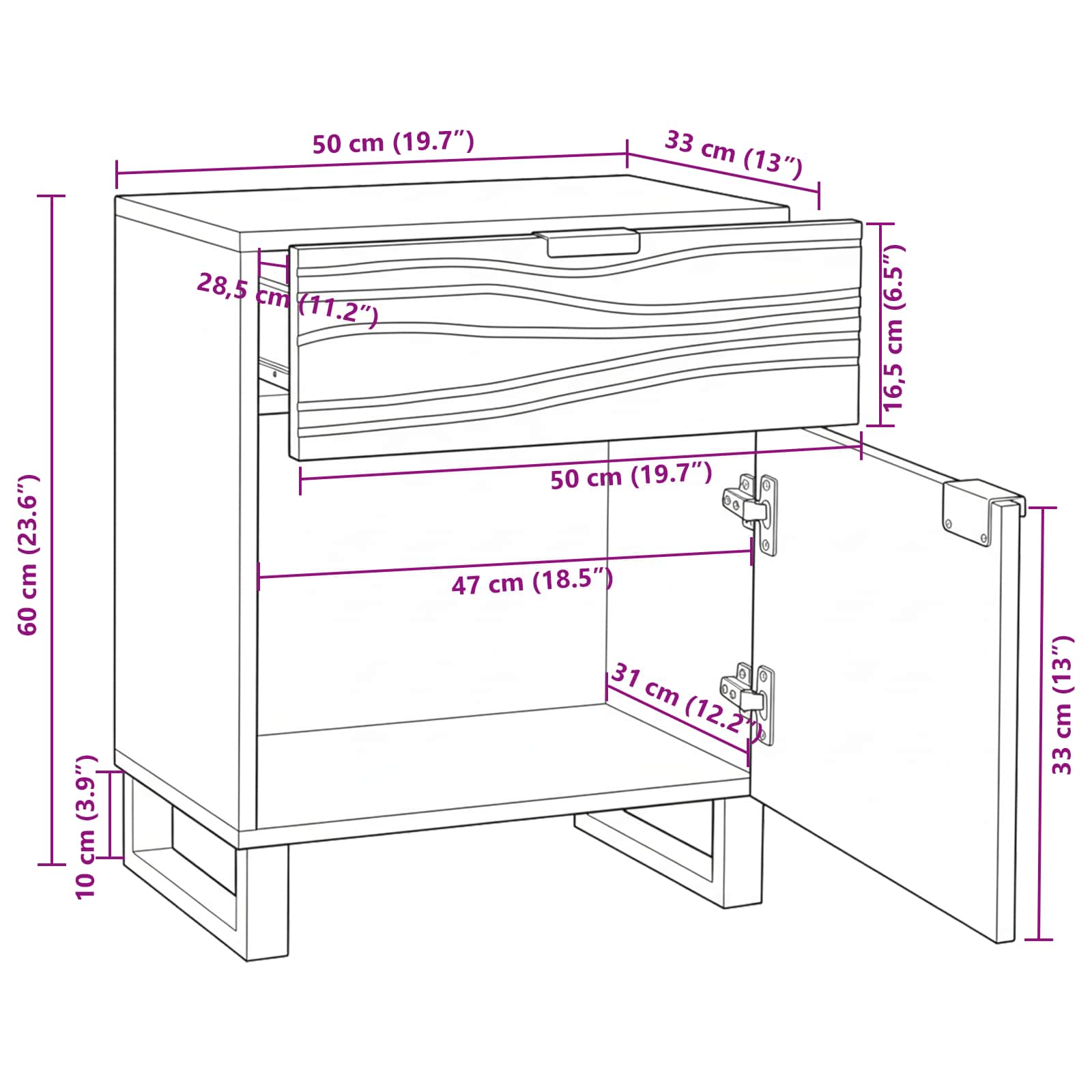 Noćni ormar Orah 50 x 33 x 60 cm Konstruirano drvo