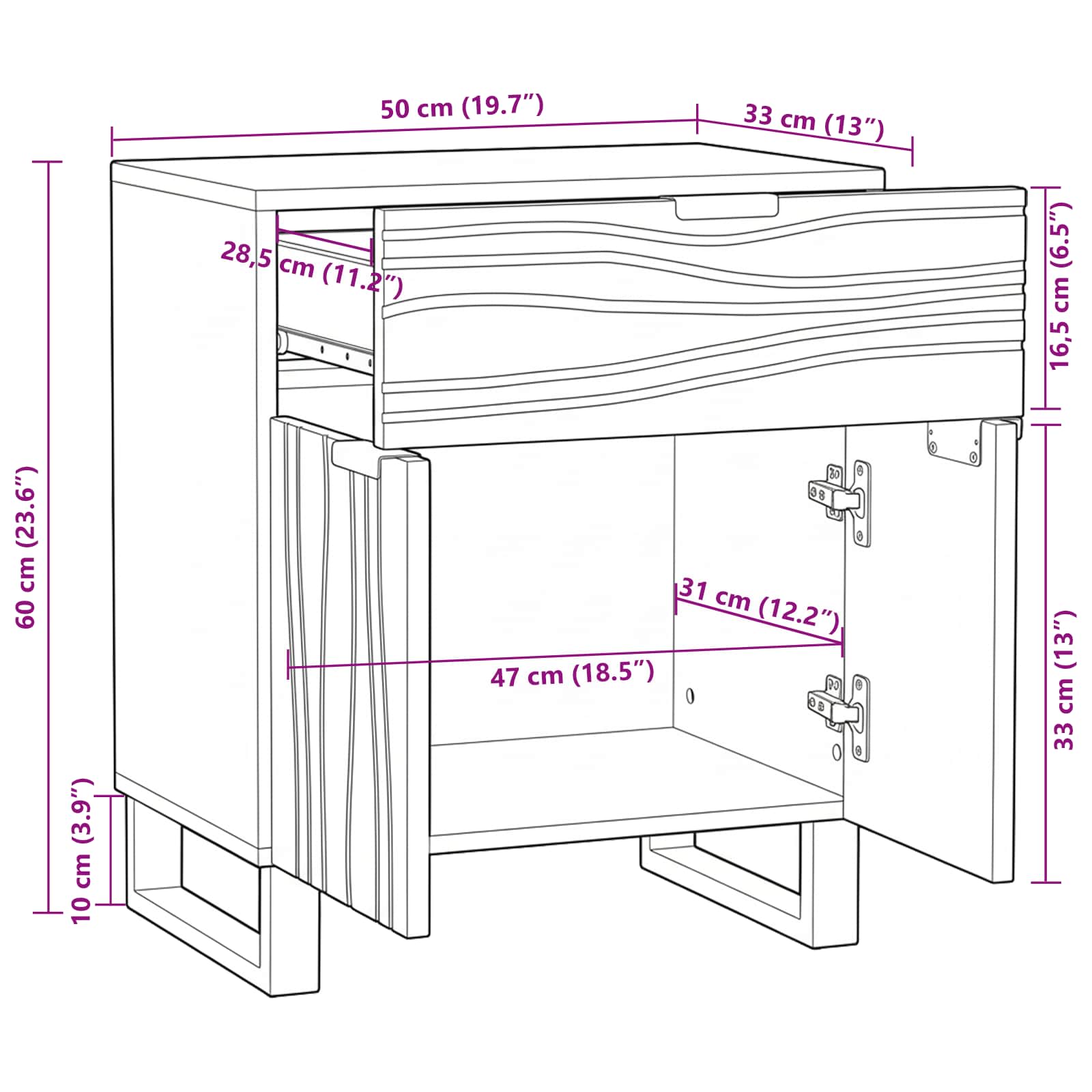 Noćni ormar Orah 50 x 33 x 60 cm Konstruirano drvo