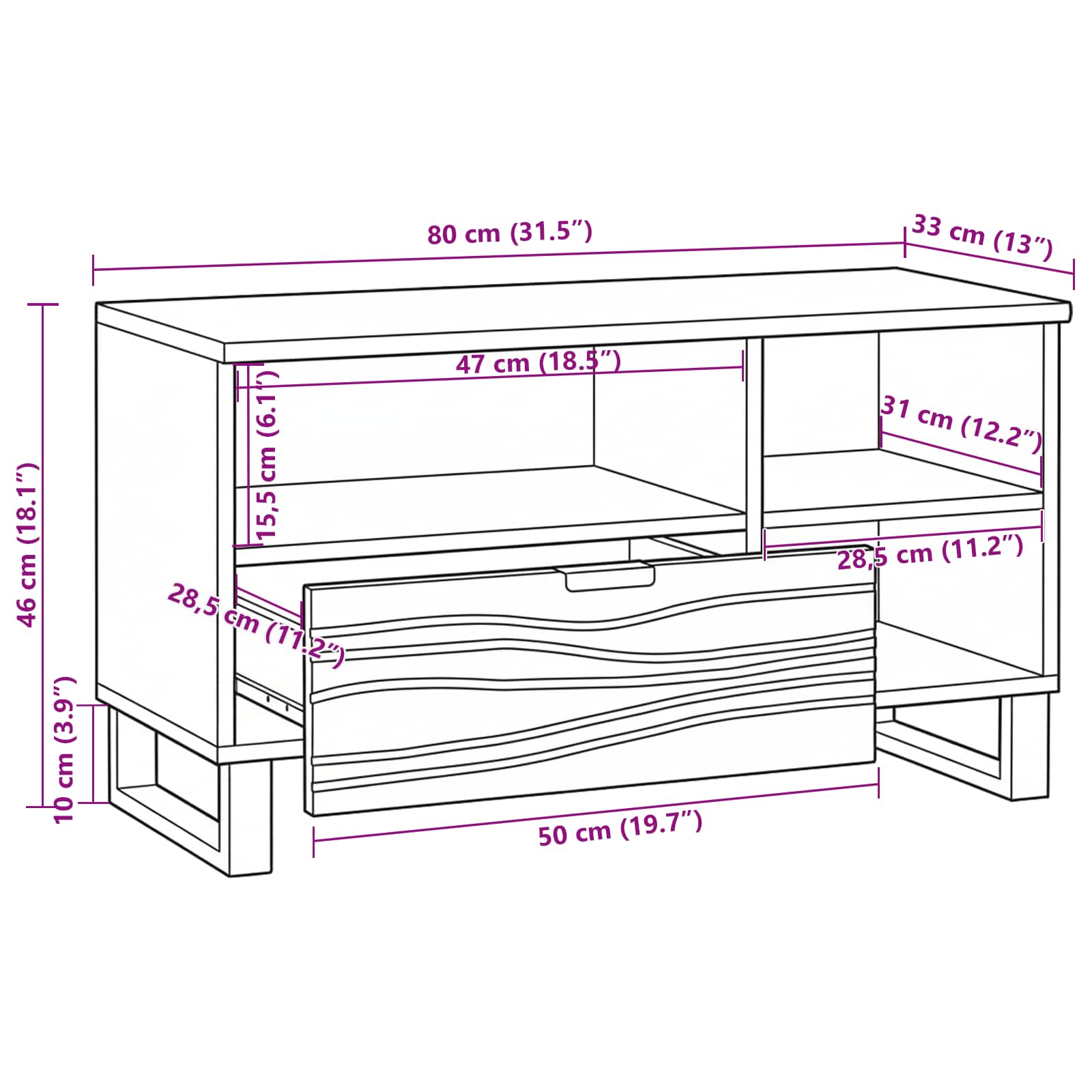 TV Jedinice s ladicama Orah 80 x 33 x 46 cm Konstruirano drvo