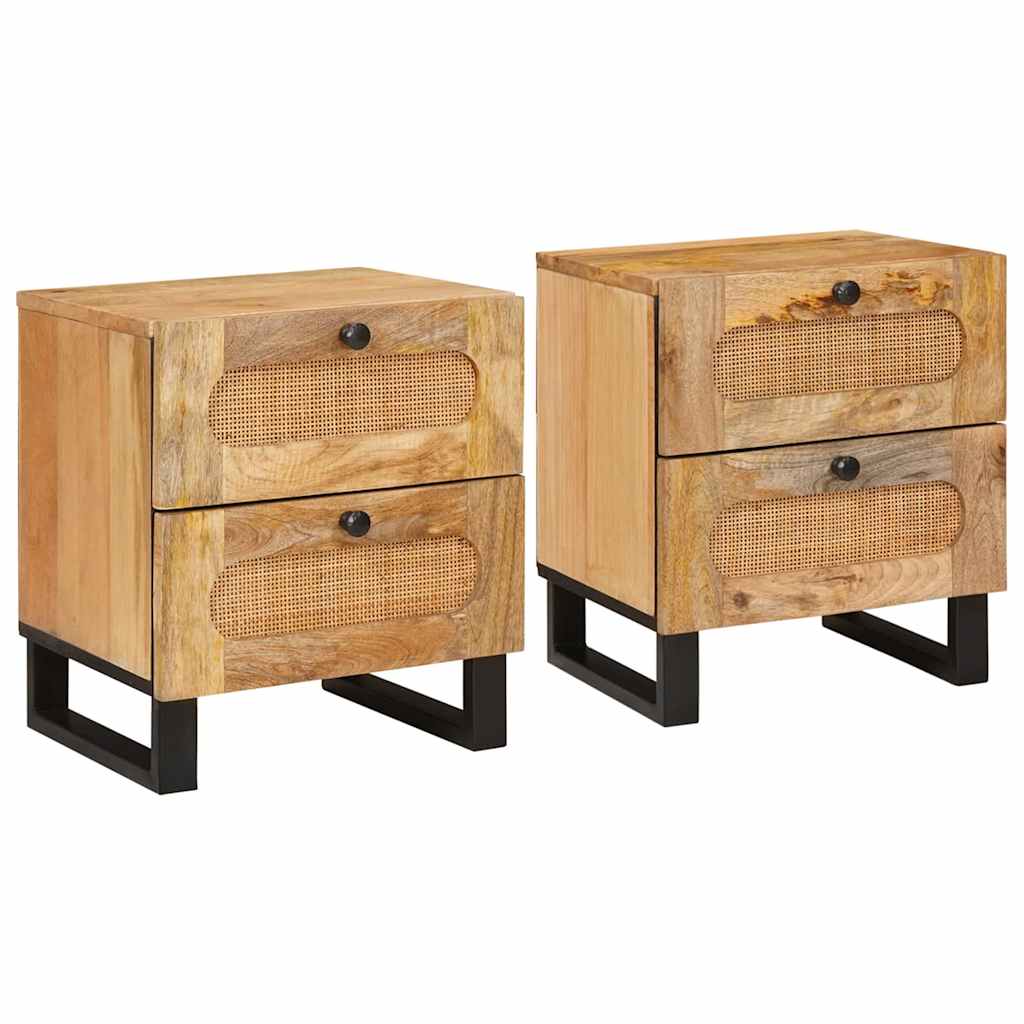 Noćni ormar 2 pcs Prirodna 40 x 33 x 46 cm Čvrsto drvo manga
