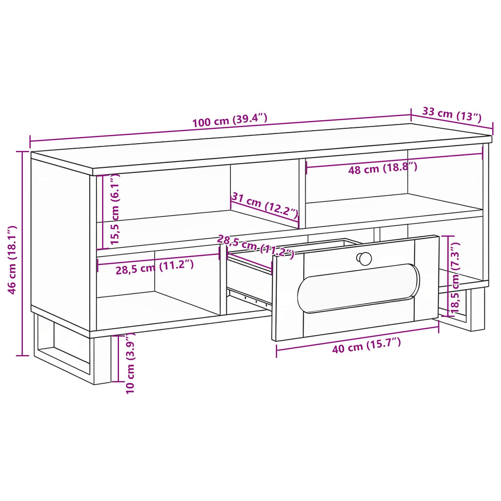 TV ormar s ladicama Smeđa 100 x 33 x 46 cm Čvrsto drvo manga