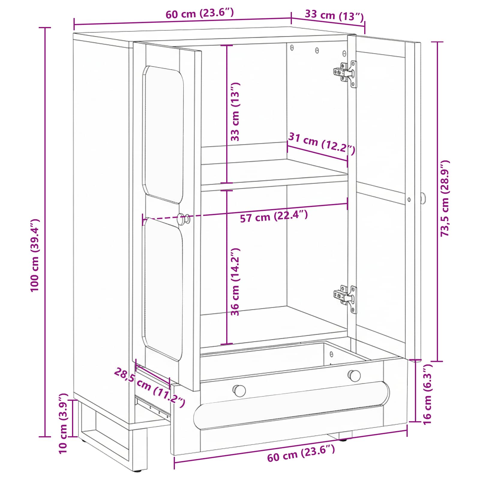 Highboard s ladicama Smeđa 40 x 33 x 110 cm Čvrsto drvo manga