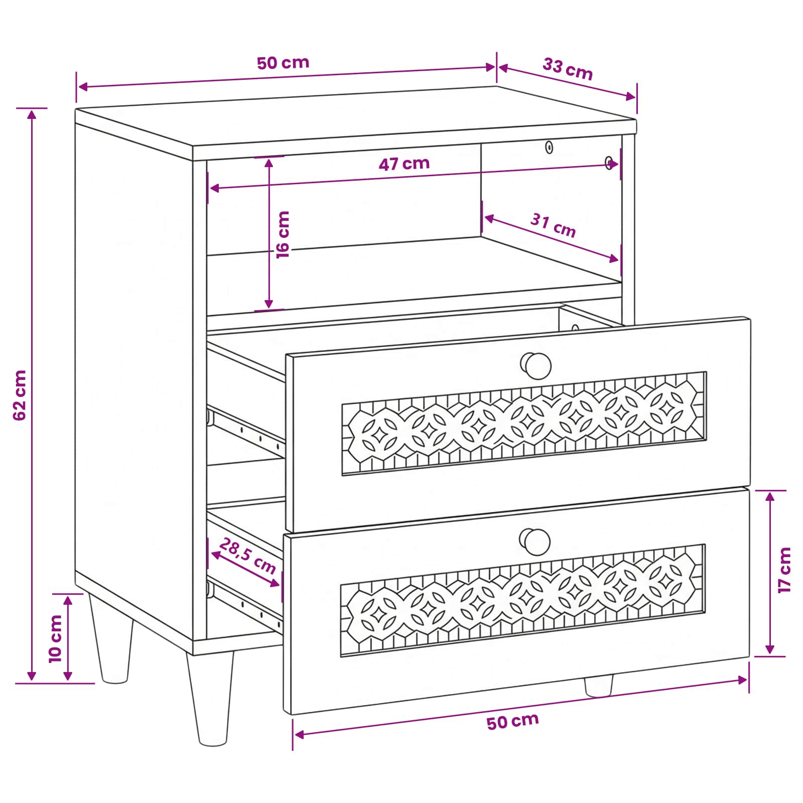 Noćni ormar Svijetlosmeđa 50 x 33 x 62 cm Konstruirano drvo