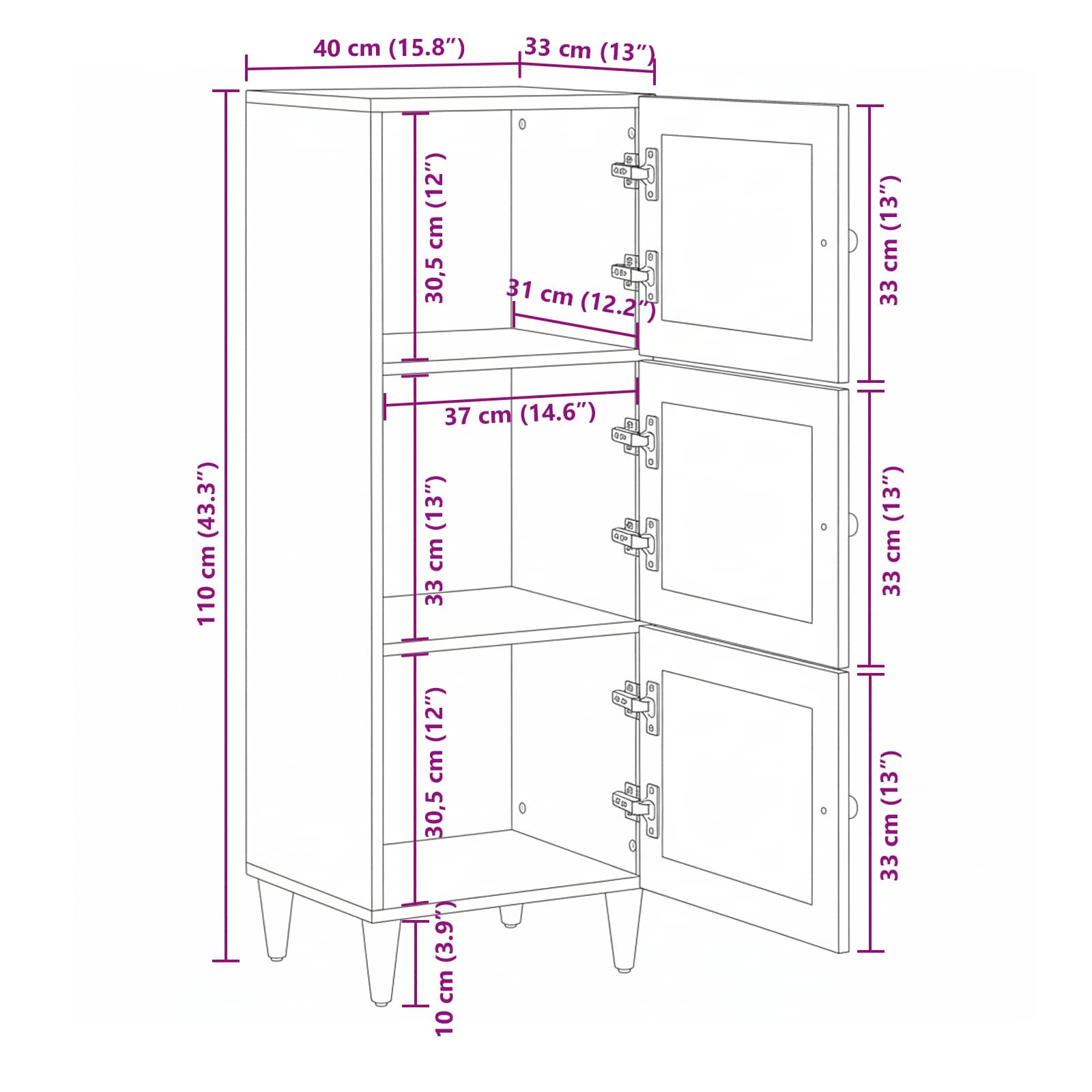 Highboard s pohranom Orah 40 x 33 x 110 cm Čvrsto drvo manga