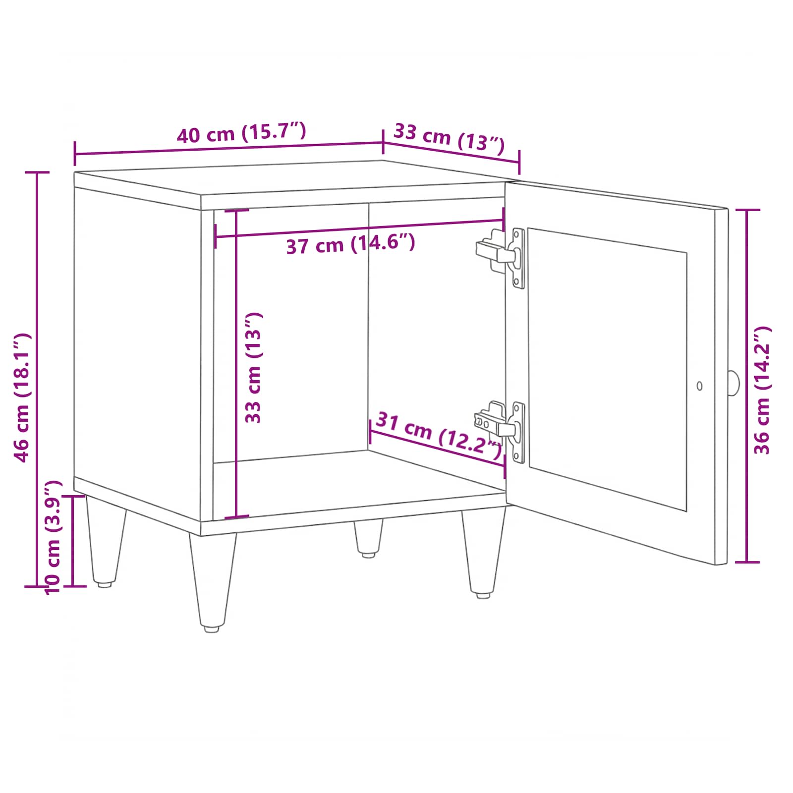 Noćni ormar 2 pcs Prirodna 40 x 33 x 46 cm Čvrsto drvo manga