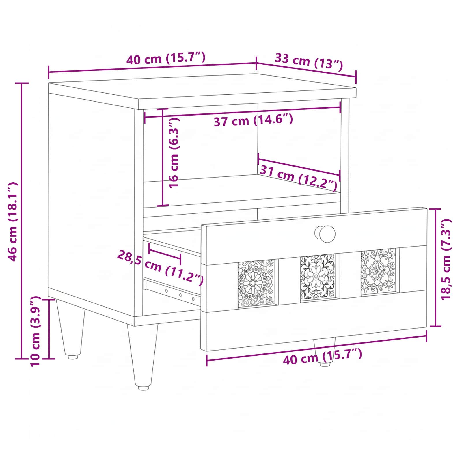 Noćni ormar 2 pcs Prirodna 40 x 33 x 46 cm Čvrsto drvo manga