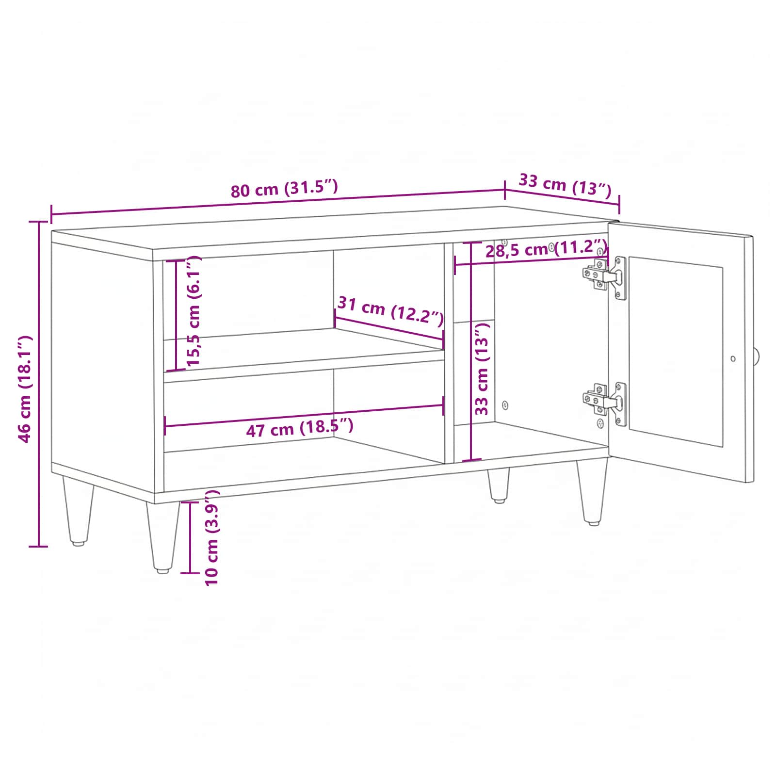TV ormar s pohranom Prirodna 80 x 33 x 46 cm Čvrsto drvo manga