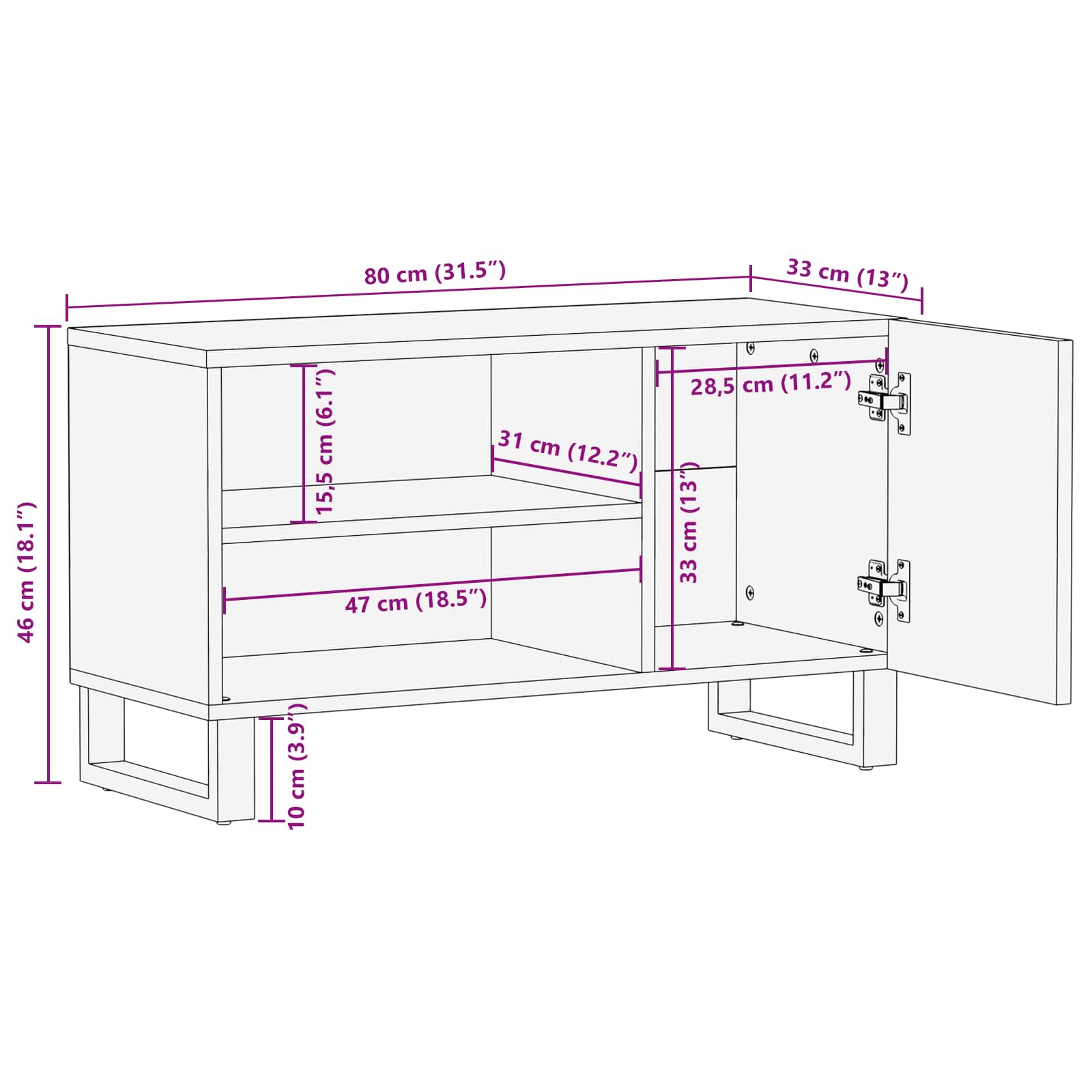 TV ormar s policom Smeđa 80 x 33 x 46 cm Čvrsto drvo manga