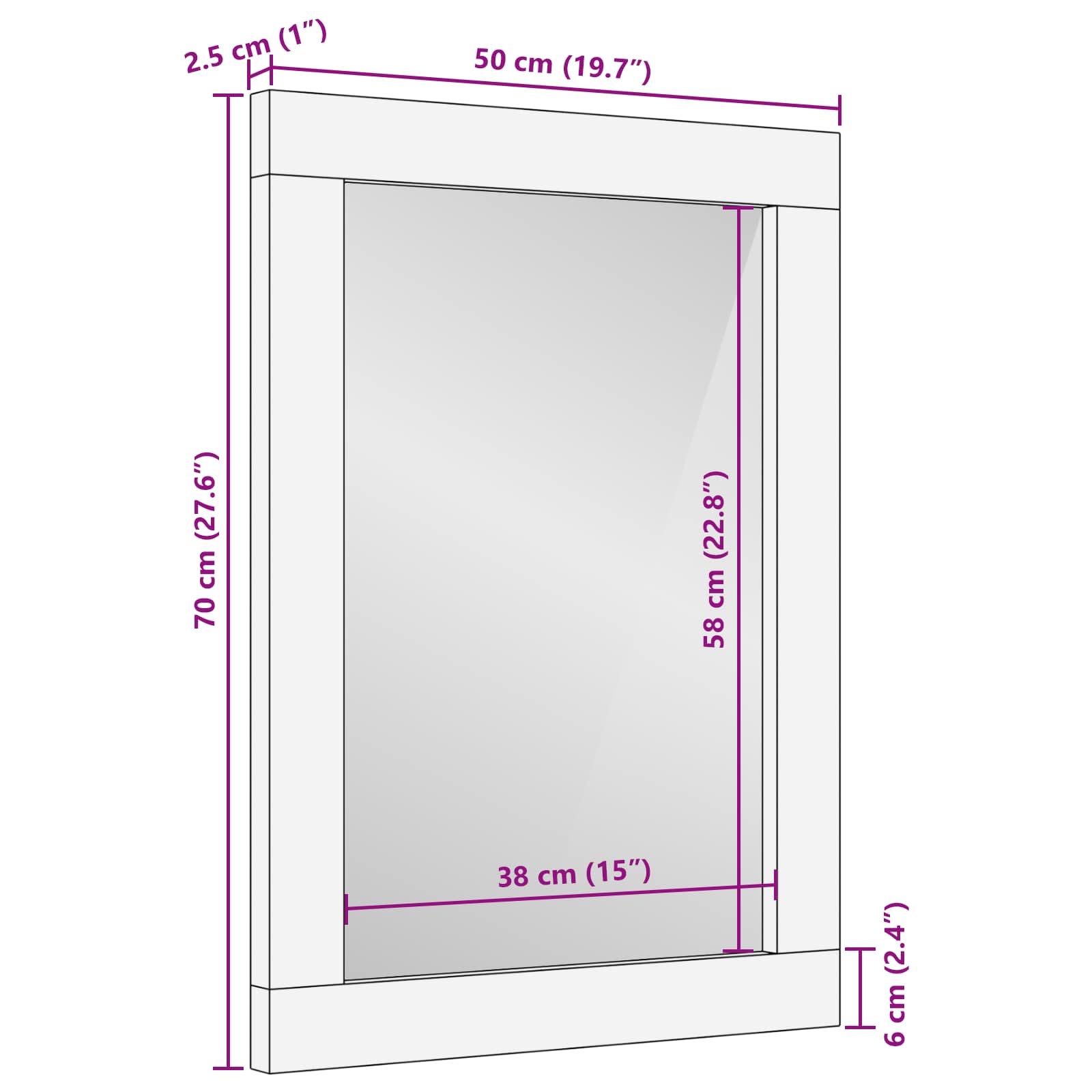 Zrcalo za kupaonicu Umjetnički hrast 50 x 70 x 2,5 cm