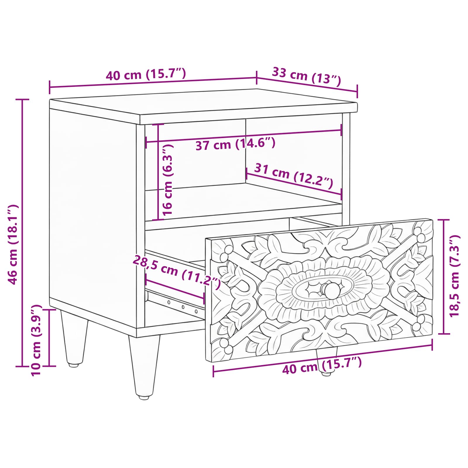 Ormar za krevet 2 pcs Smeđa 40 x 33 x 46 cm Čvrsto drvo manga