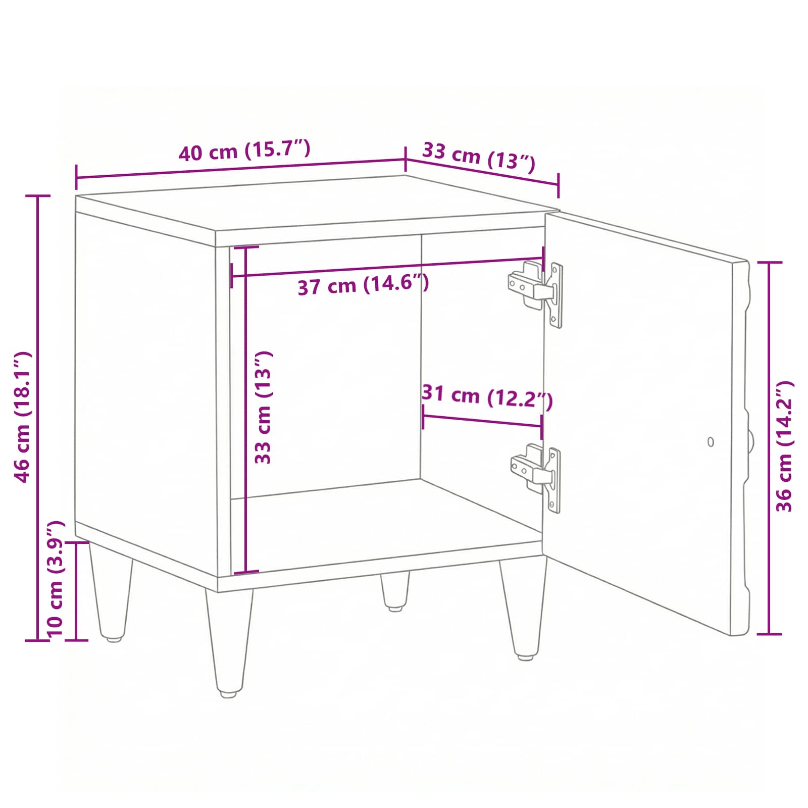 Noćni ormar 2 pcs Bijelo 40 x 33,5 x 46 cm Čvrsto drvo manga