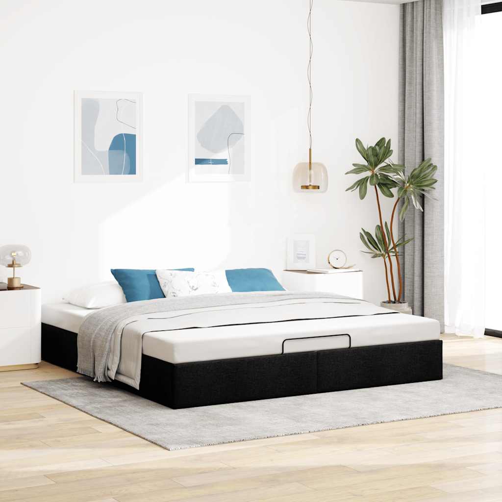 Otomanski okvir kreveta bez madraca crni 180x200 cm od tkanine