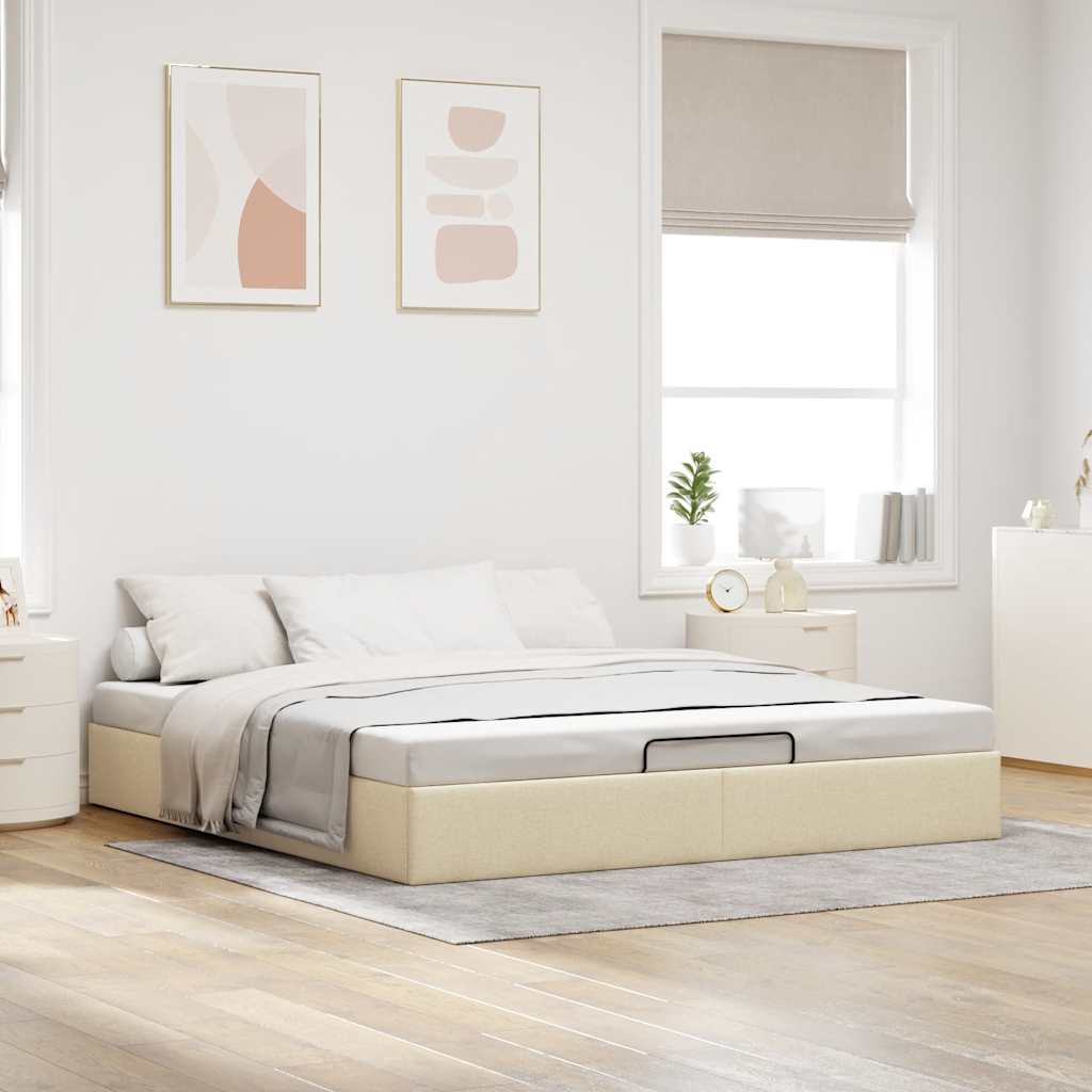 Otomanski okvir kreveta bez madraca krem 200x200 cm od tkanine
