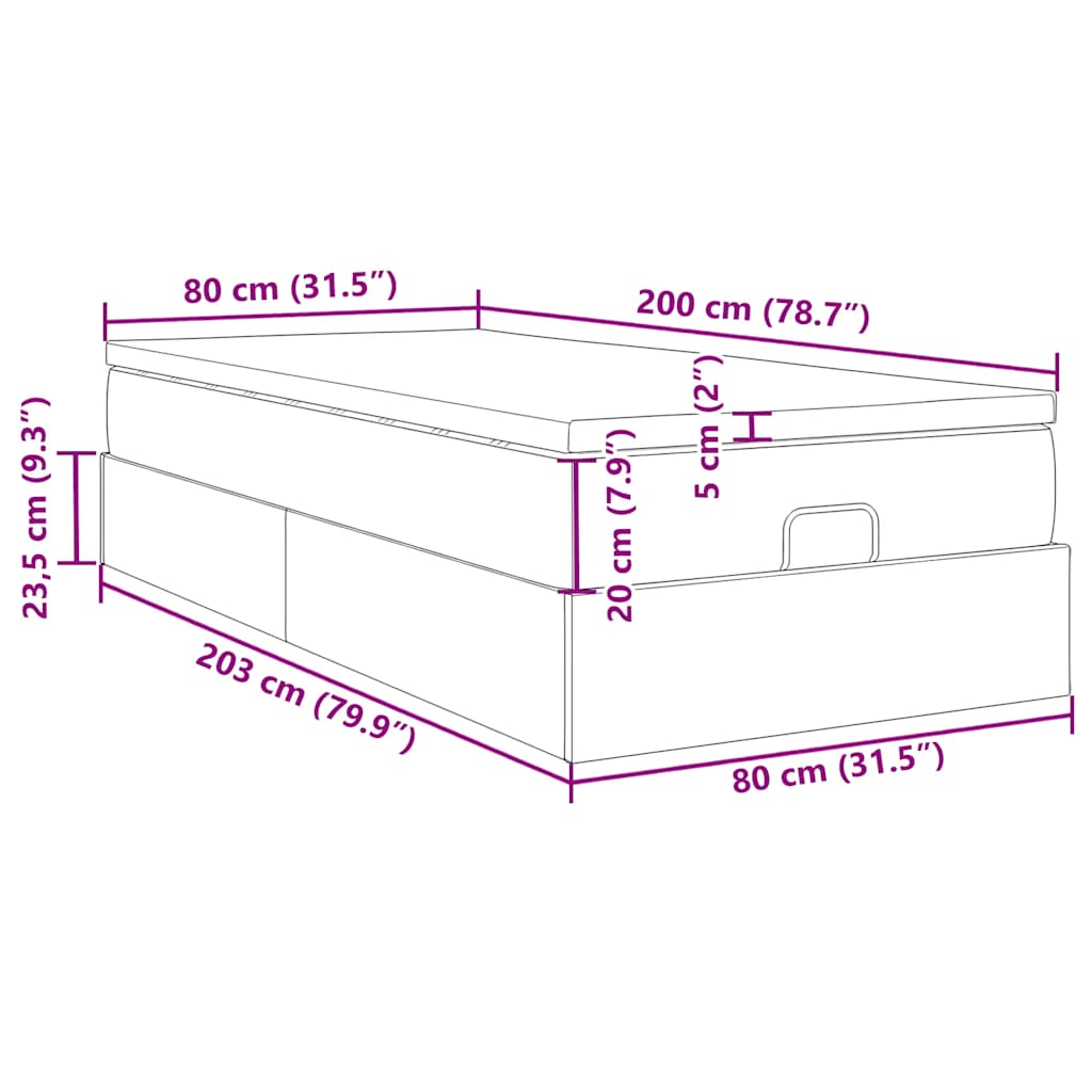 Otomanski okvir kreveta s madracem bijela 80x200cm umjetna koža