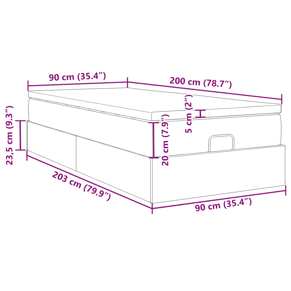 Otomanski okvir kreveta s madracem crni 90x200 cm umjetna koža