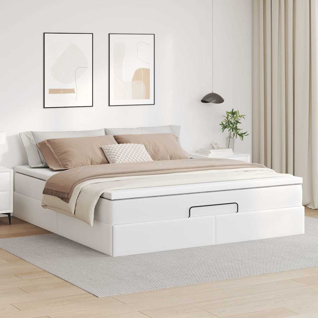 Otomanski okvir kreveta s madraca bijela 180x200cm umjetna koža