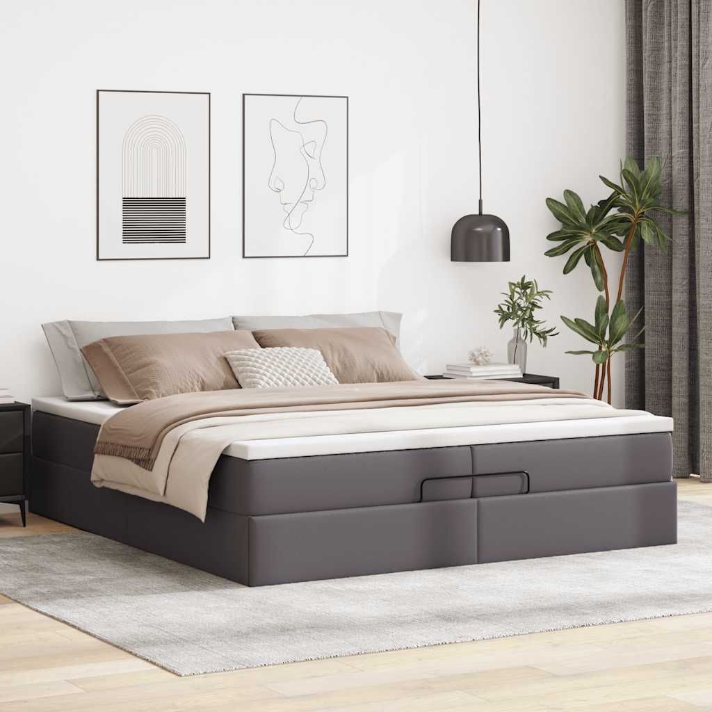 Otomanski okvir kreveta s madracima sivi 200x200cm umjetna koža