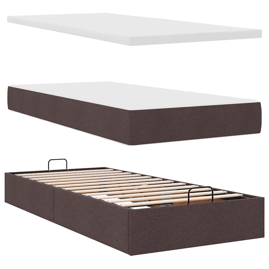 Otomanski okvir kreveta s madraca tamnosmeđi 80x200cm tkanine