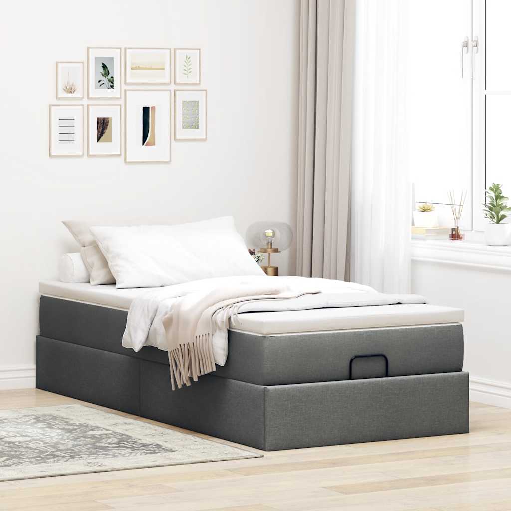 Otomanski okvir kreveta s madraca tamnosivi 90x190cm tkanine