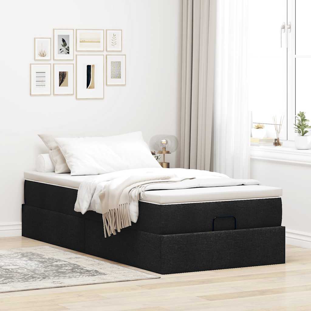 Otomanski okvir kreveta s madraca crni 100x200cm tkanine