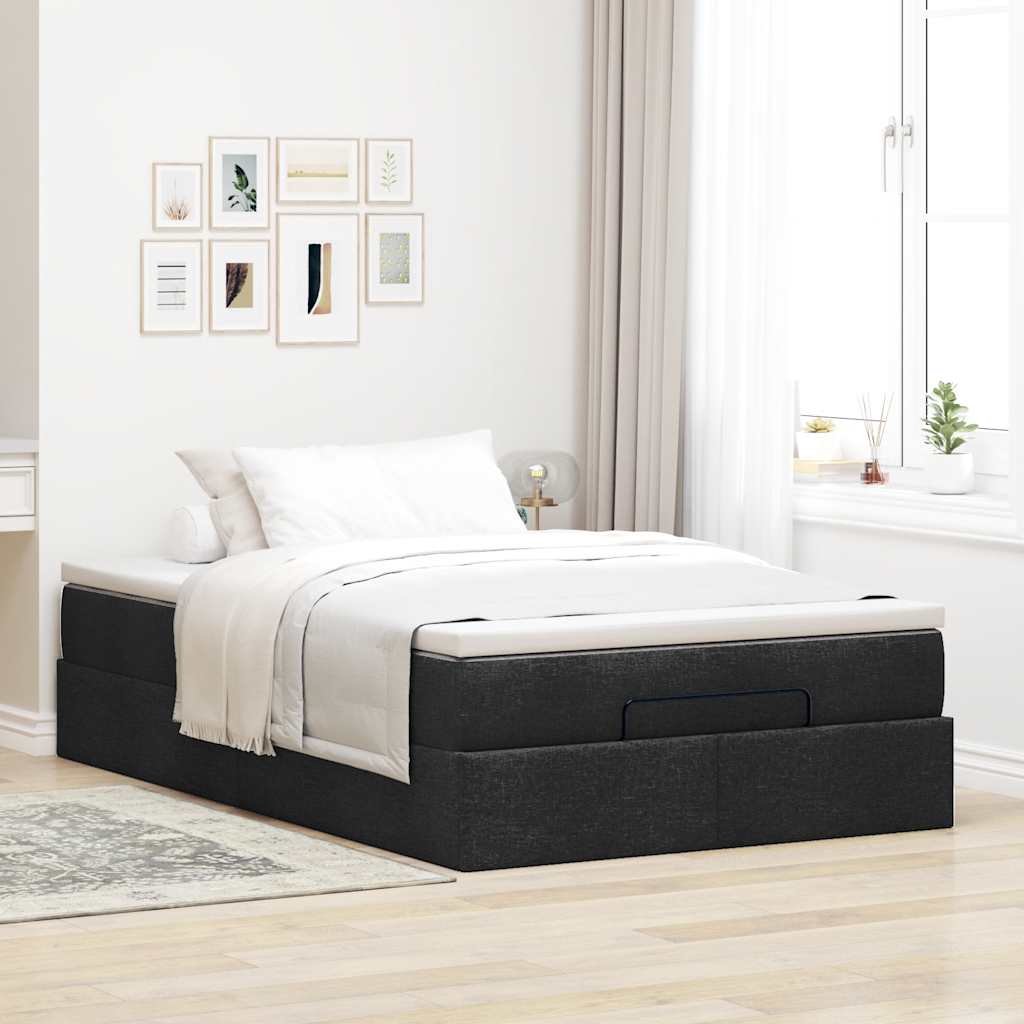 Otomanski krevet s madracem crni 120x190 cm tkanine