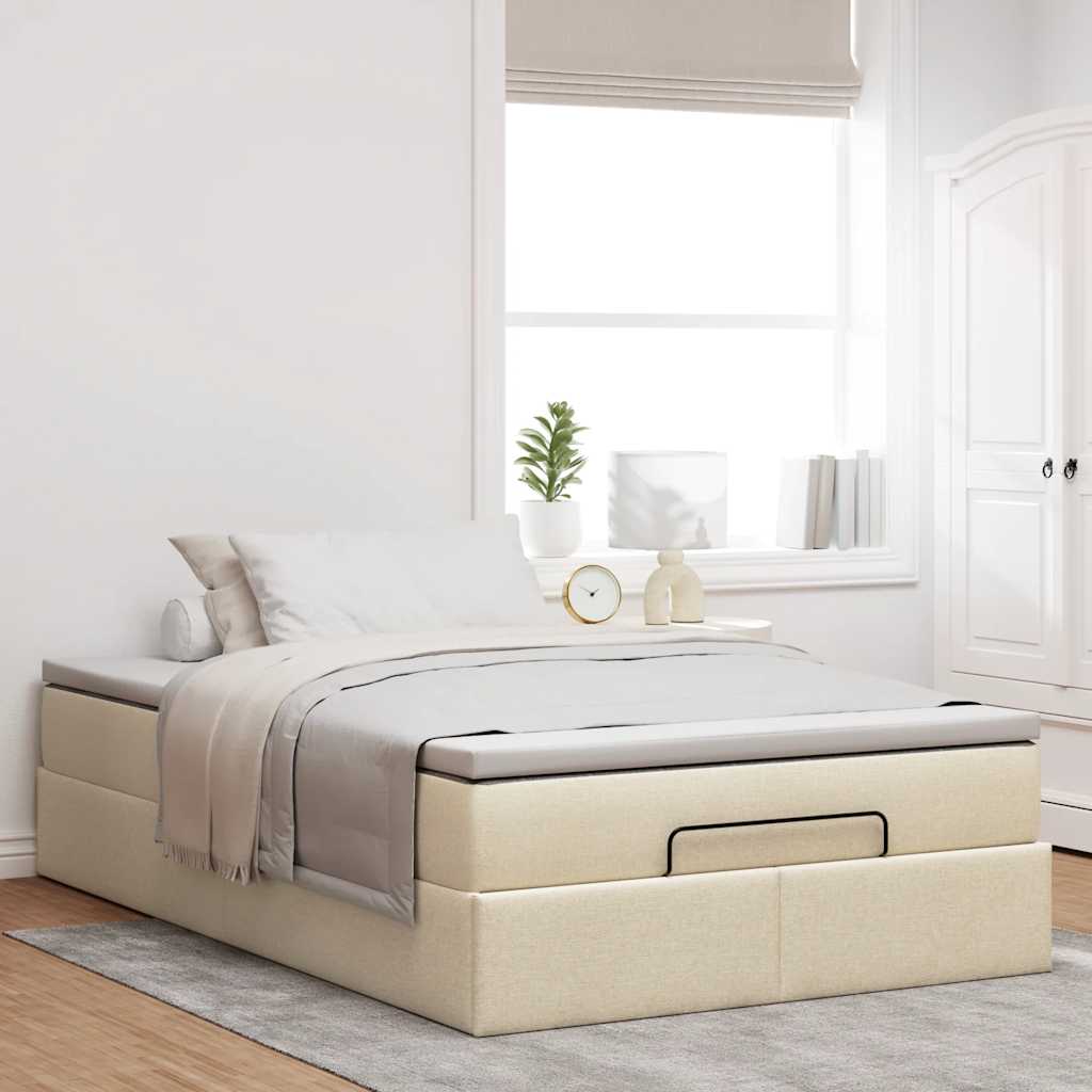 Otomanski okvir kreveta s madraca krem 120x190 cm od tkanine