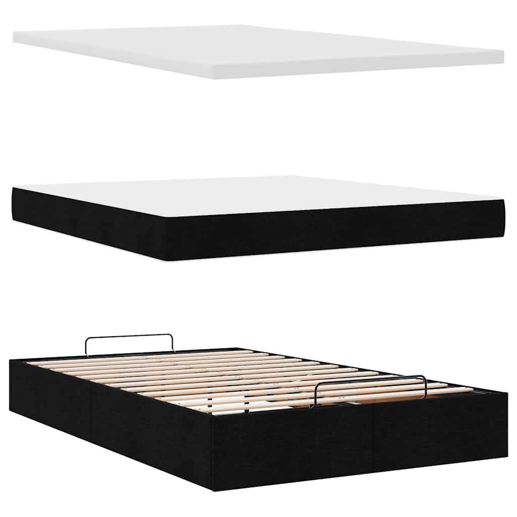 Otomanski krevet s madracem crni 120x200 cm tkanine