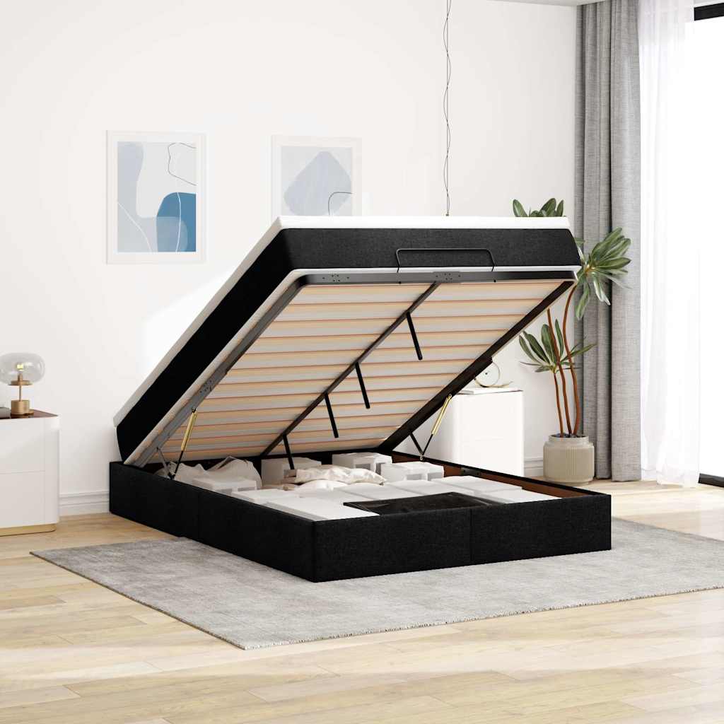 Otomanski krevet s madracem crni 140x190cm od tkanine