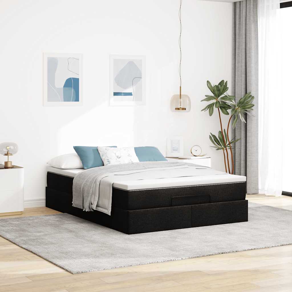 Otomanski krevet s madracem crni 140x200 cm tkanine