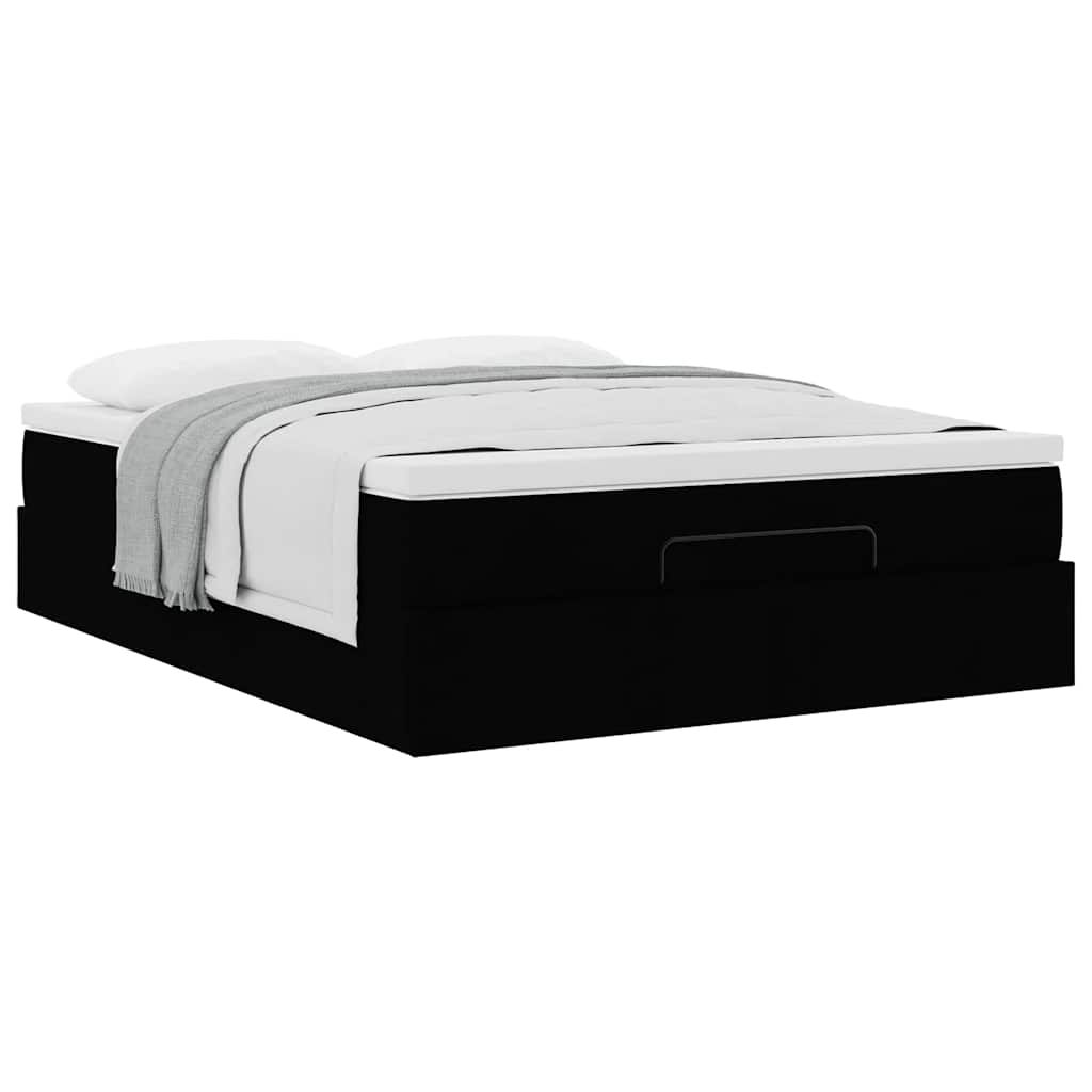 Otomanski krevet s madracem crni 140x200 cm tkanine