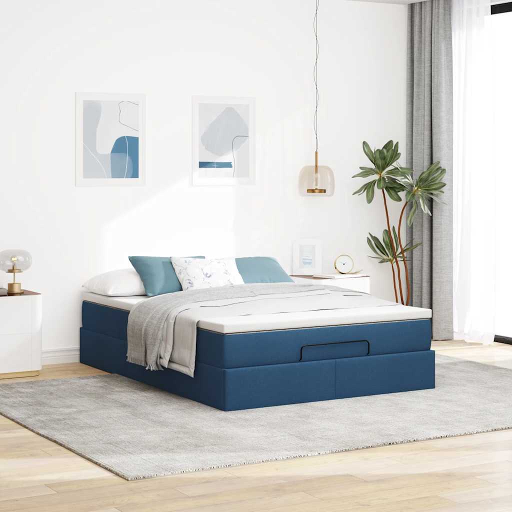 Otomanski okvir kreveta s madracem plavi 140x200cm od tkanine