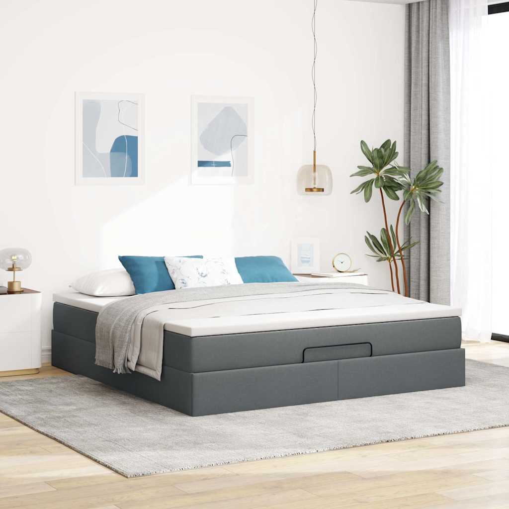 Otomanski krevet s madracem tamnosivi 160x200cm od tkanine