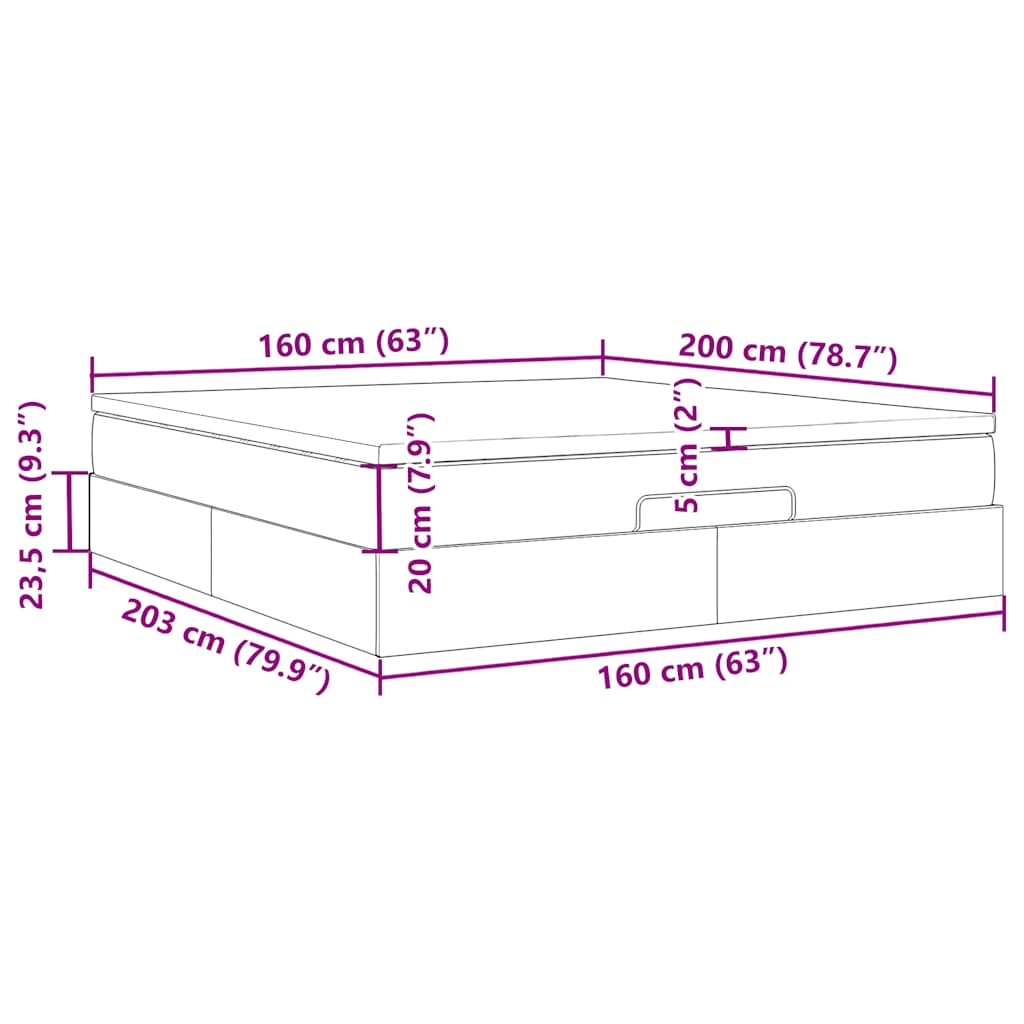 Otomanski krevet s madracem crni 160x200cm od tkanine