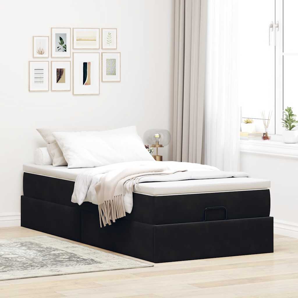 Otomanski okvir kreveta s madraca crni 80x200cm baršunasti