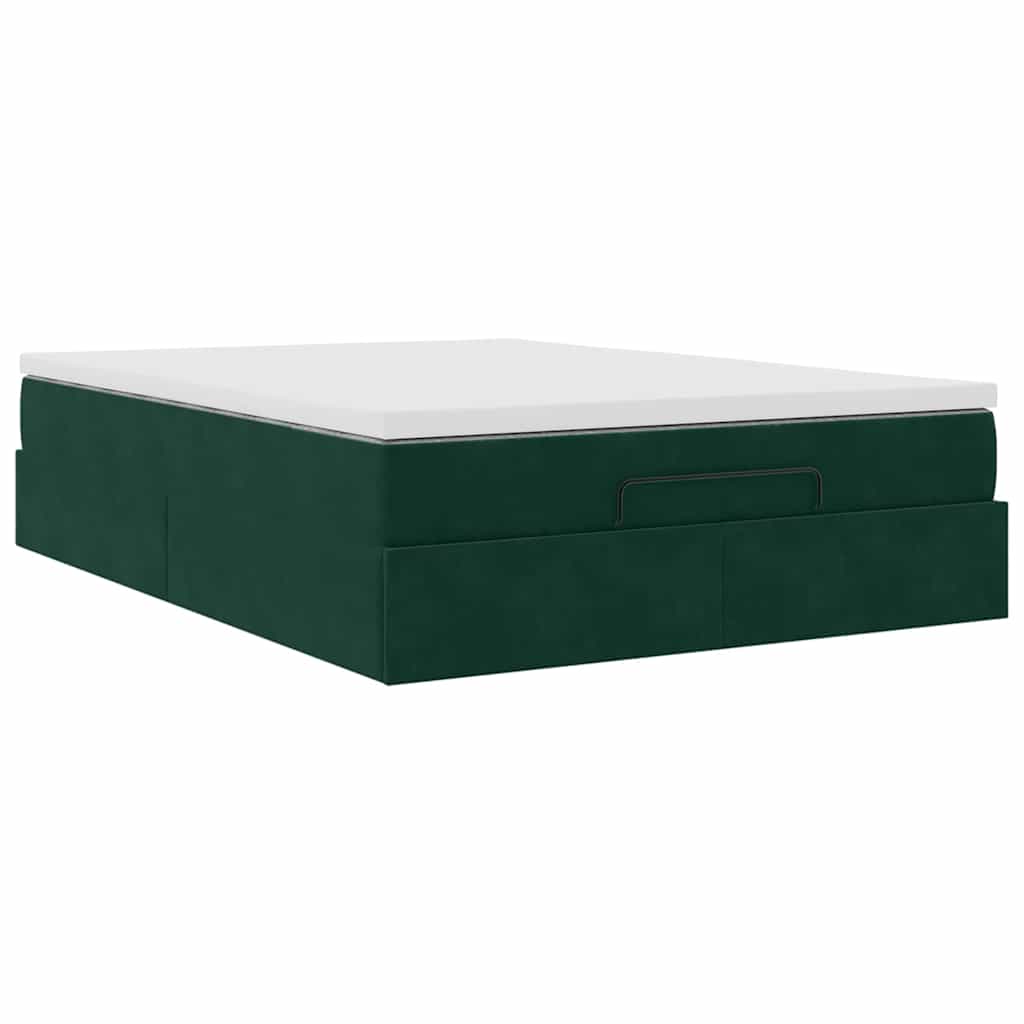 Otomanski krevet s madracem tamnozeleni 140x200 cm baršunasti