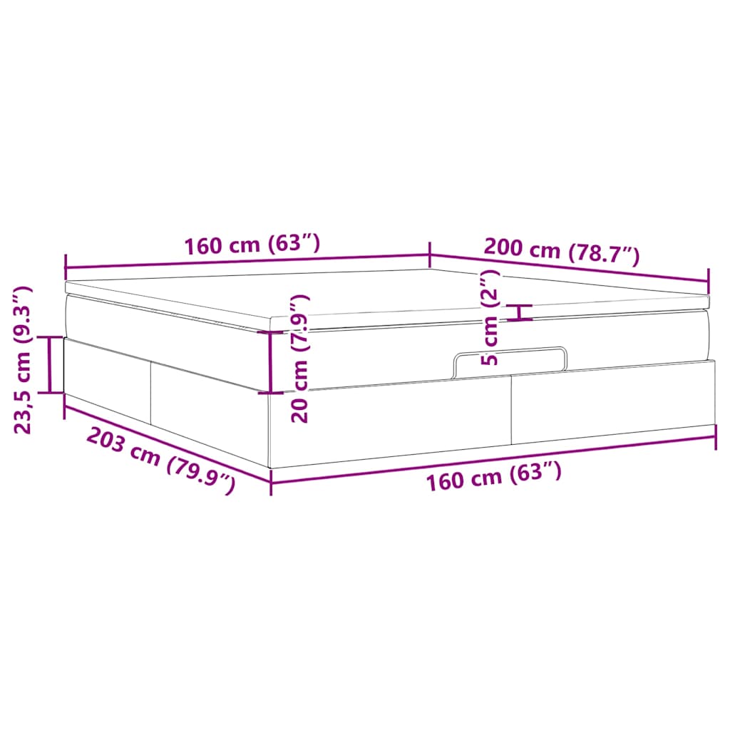 Otomanski krevet s madracem crni 160x200 cm baršunasti