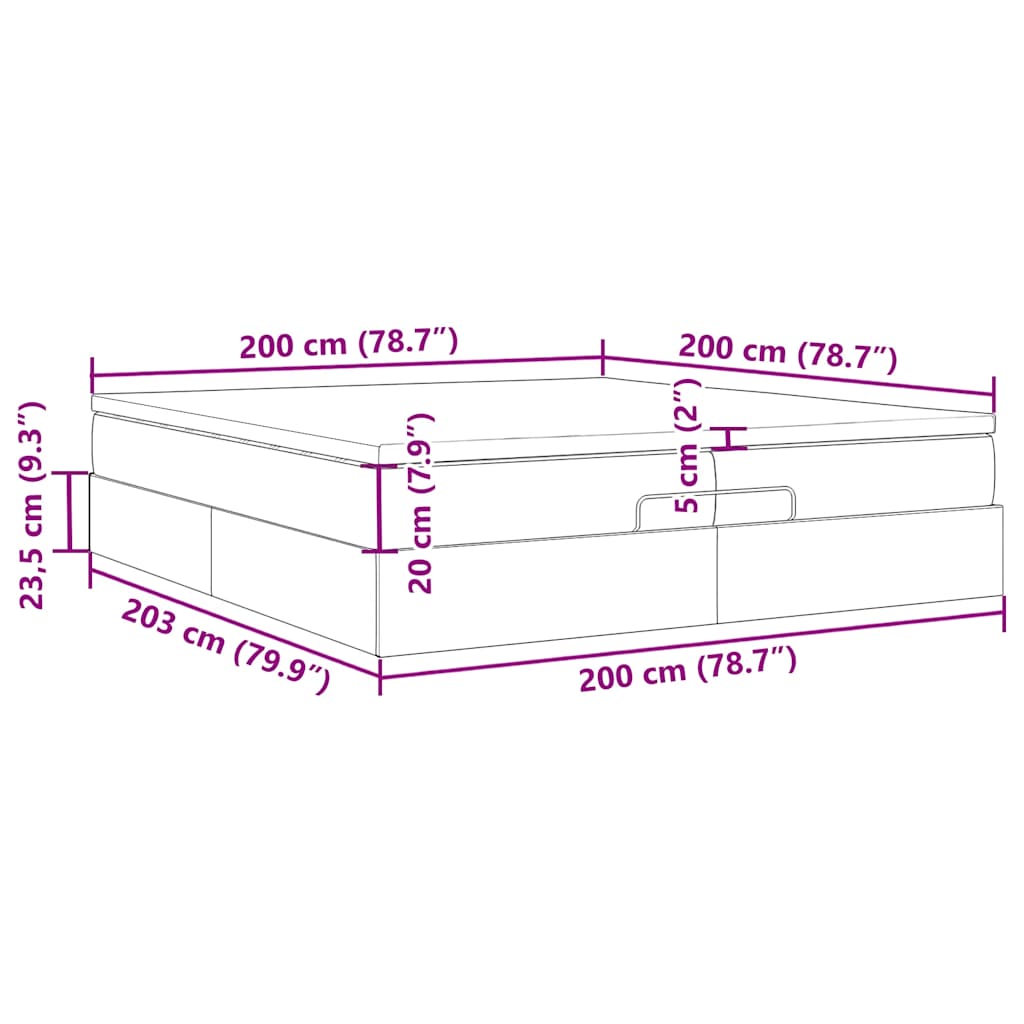 Otomanski okvir kreveta s madracima crni 200x200cm baršunasti