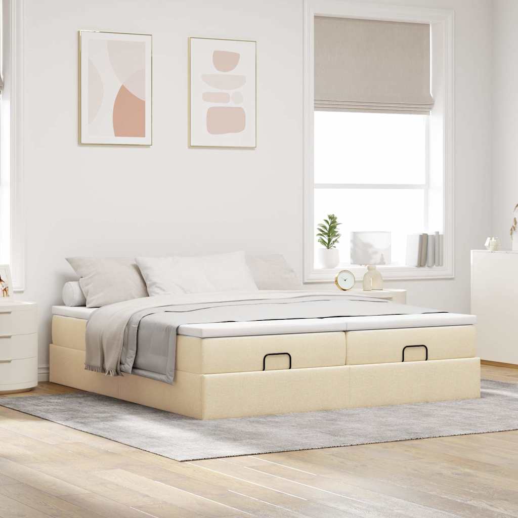 Otomanski okvir kreveta s madracima krem 180x200cm od tkanine