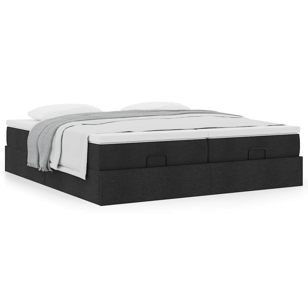 Otomanski okvir kreveta s madracima crni 200x200cm od tkanine