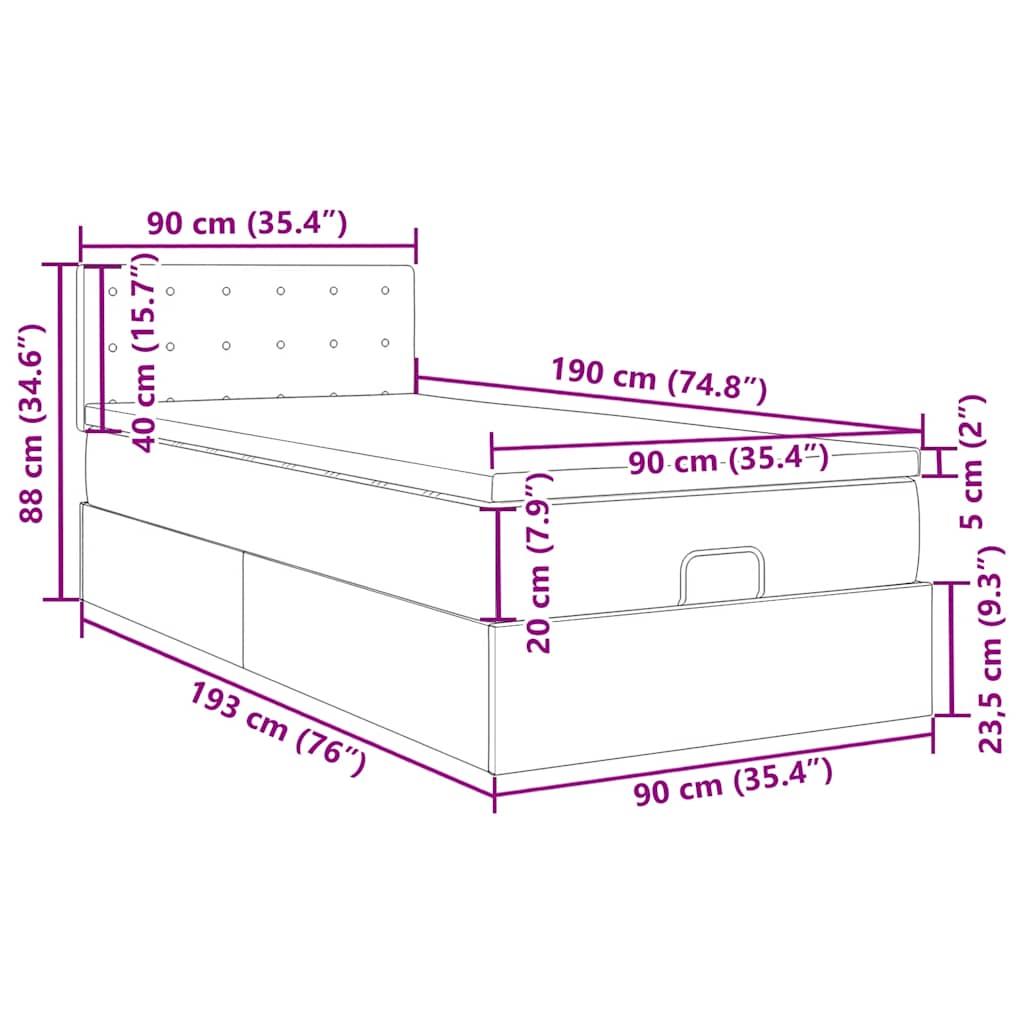 Otomanski krevet s madracem crni 90x190cm umjetna koža