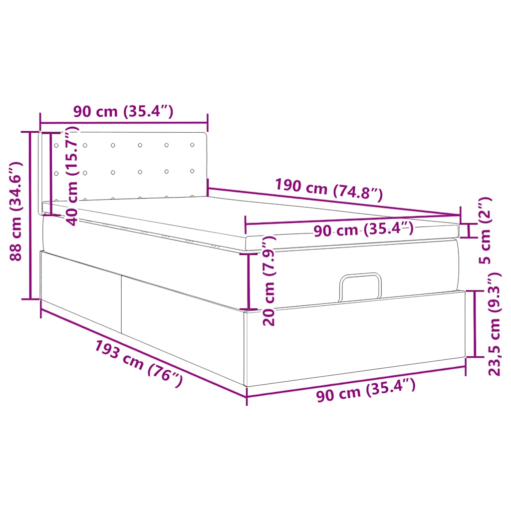 Otomanski krevet s madracem sivi 90x190cm umjetna koža