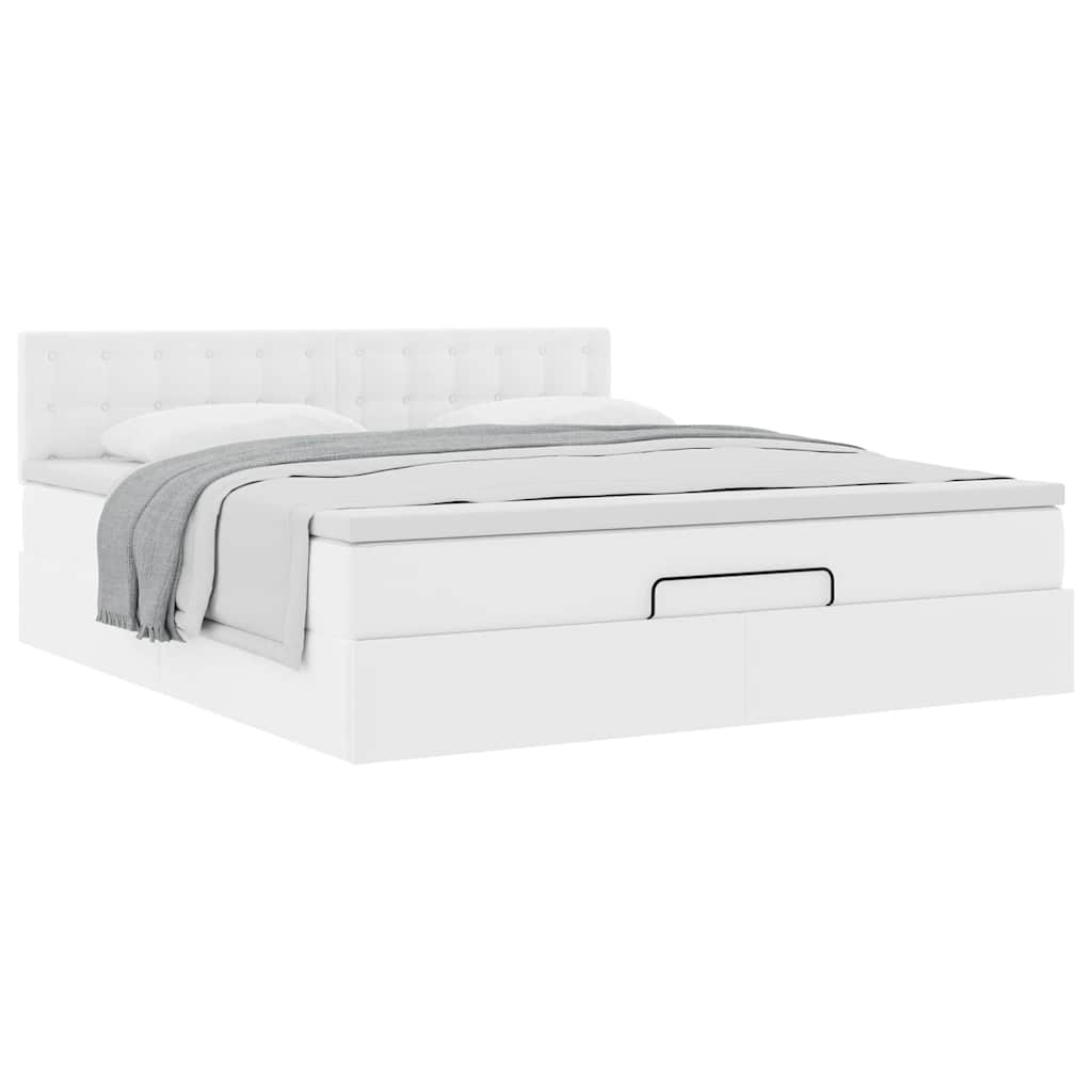 Otomanski okvir kreveta s madraca bijela 180x200cm umjetna koža