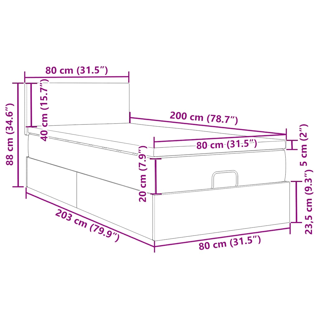 Otomanski okvir kreveta s madraca svijetlosivi 80x200cm tkanine