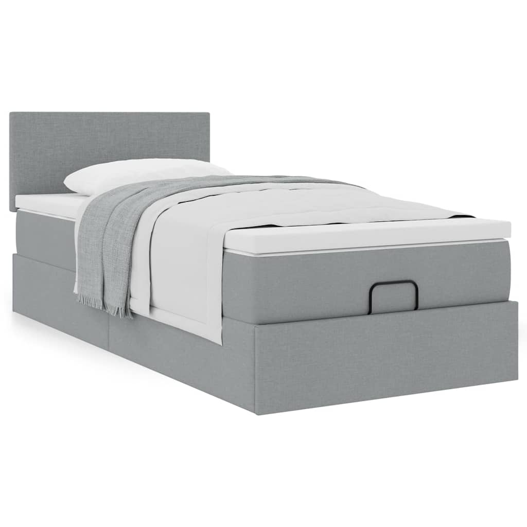 Otomanski okvir kreveta s madraca svijetlosivi 90x190cm tkanine