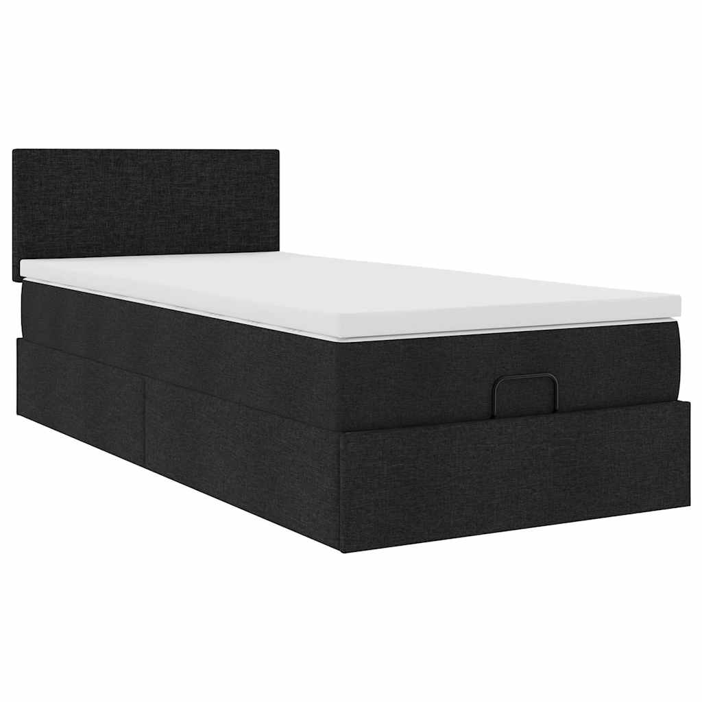 Otomanski krevet s madracem crni 90x200 cm tkanine