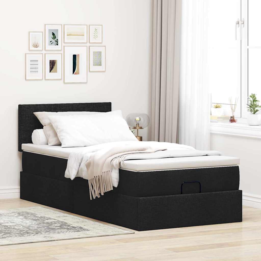 Otomanski krevet s madracem crni 100x200 cm tkanine