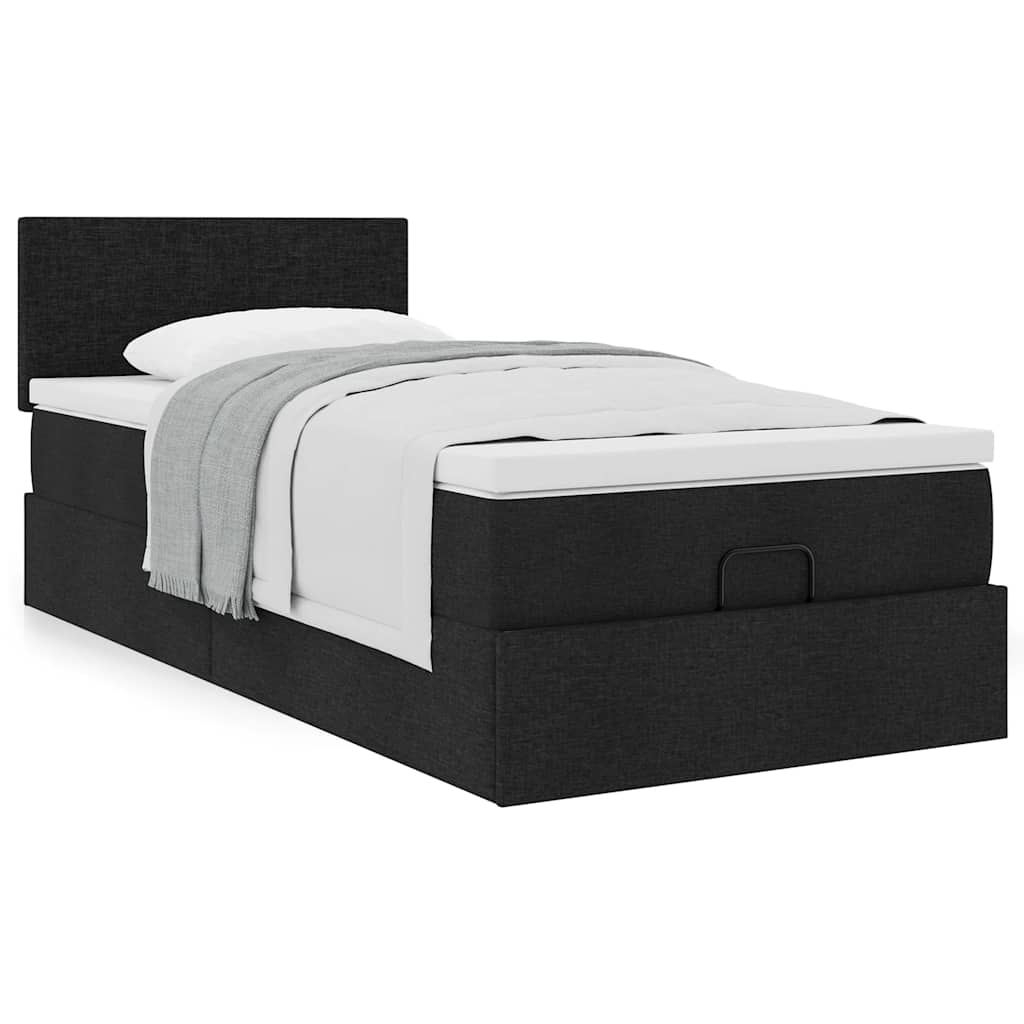 Otomanski krevet s madracem crni 100x200 cm tkanine